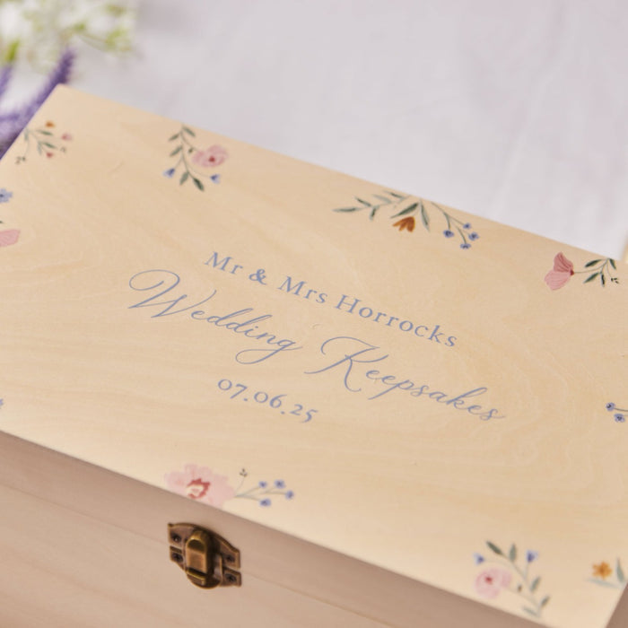 Personalised Wildflower Wedding Keepsakes Wooden Box FSC®