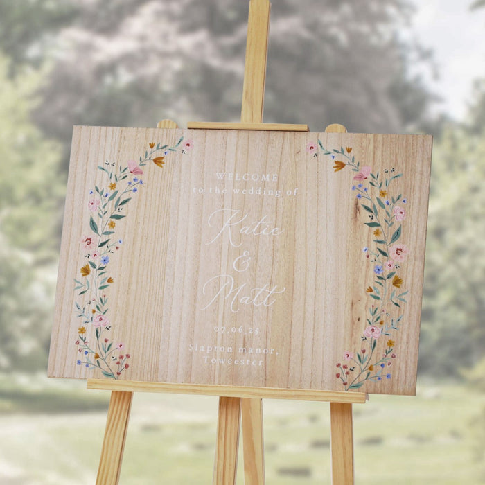 Personalised Wildflower Wooden Wedding Welcome Board