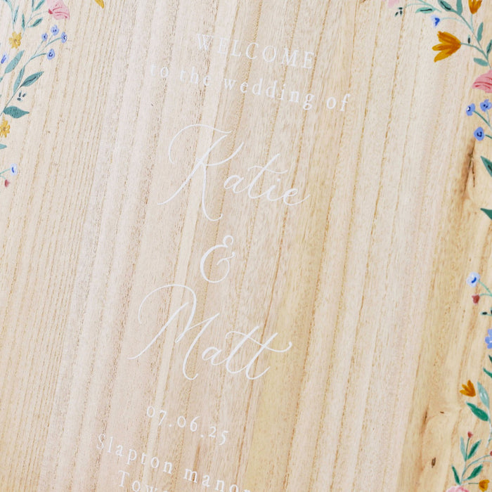 Personalised Wildflower Wooden Wedding Welcome Board