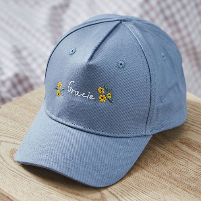 Personalised Yellow Floral Baseball Cap in Blue
