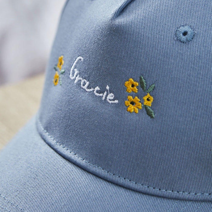 Personalised Yellow Floral Baseball Cap in Blue
