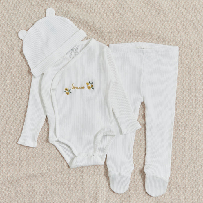Personalised Yellow Floral Home From The Hospital Baby Gift Set