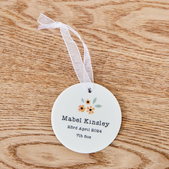 Personalised Yellow Flower Hanging Ceramic Decoration