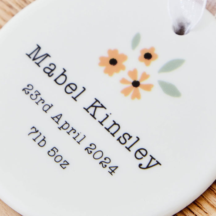 Personalised Yellow Flower Hanging Ceramic Decoration