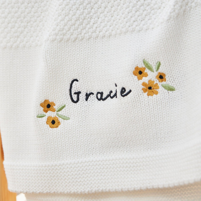 Personalised Yellow Flower Ivory Shawl