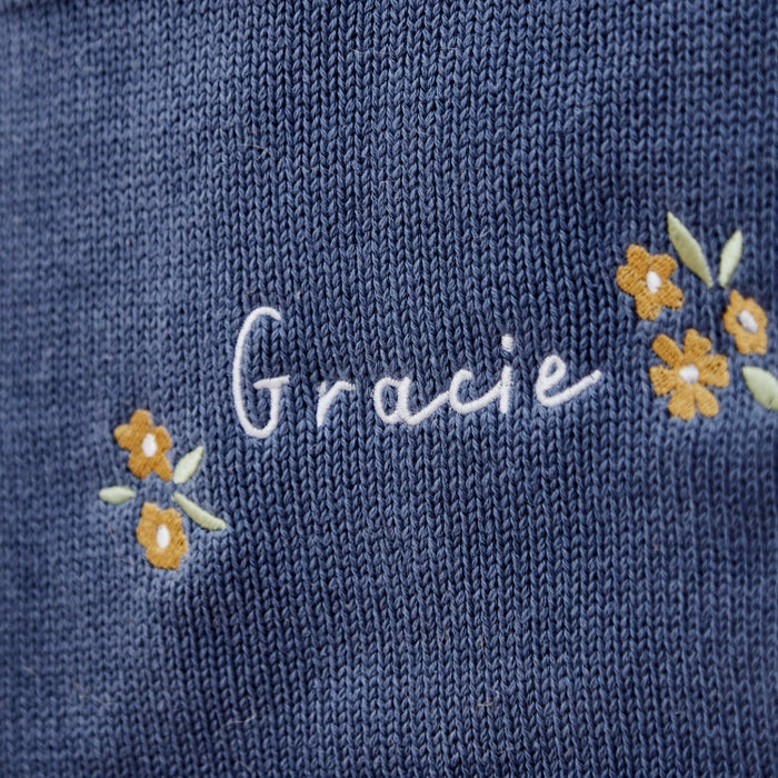 Personalised Yellow Flower Mid Blue Shawl