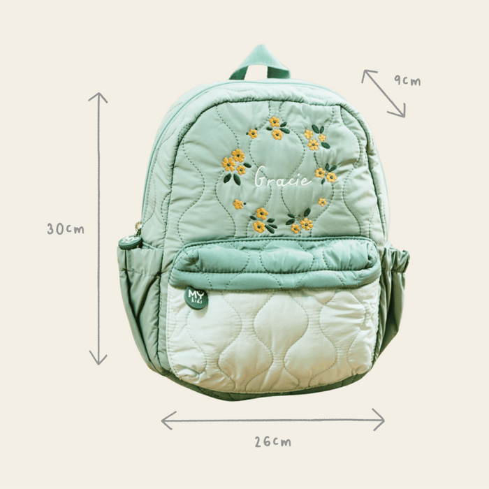 Personalised Yellow Flower Sage Quilted Medium Backpack