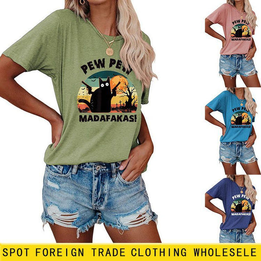 Pew Pew Fun Pattern Women's Casual Round Neck Short Sleeve T-shirt