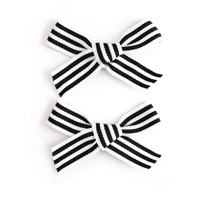 girls' black and white striped ribbon bows on pigtail clips to match Halloween outfits