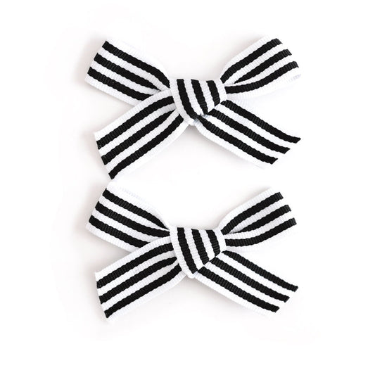 girls' black and white striped ribbon bows on pigtail clips to match Halloween outfits