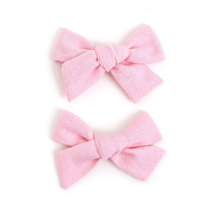 light blossom pink linen pigtail bows