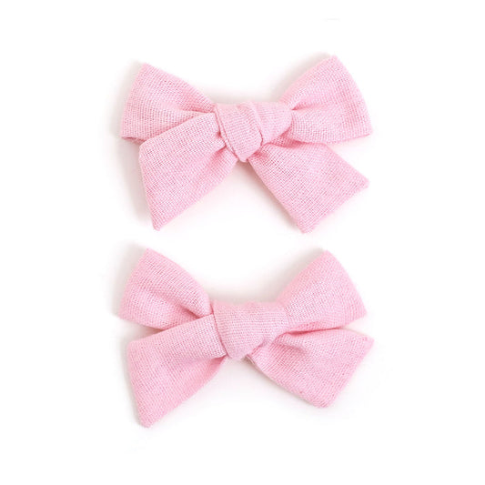 light blossom pink linen pigtail bows