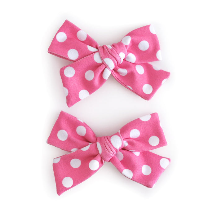 girls Minnie inspired pink with white dot Minnie inspired fabric bows on clips