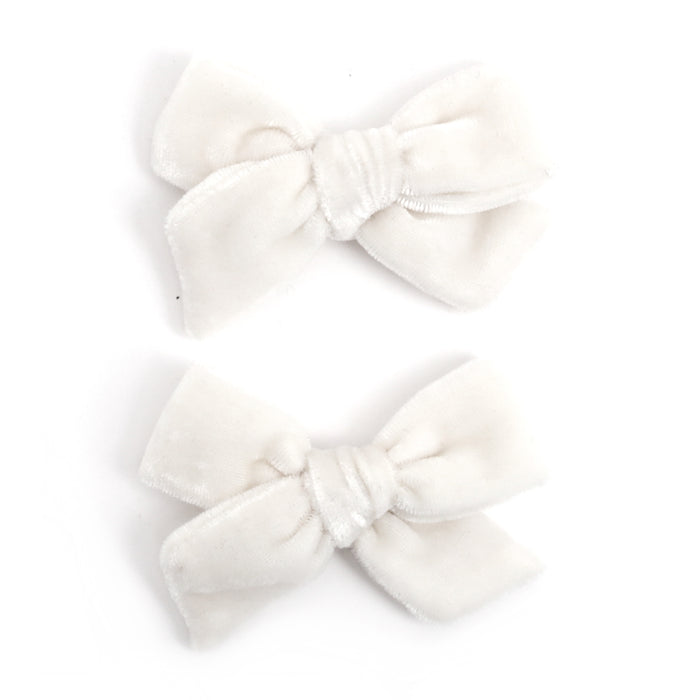 little girls set of pigtail bows in white velvet