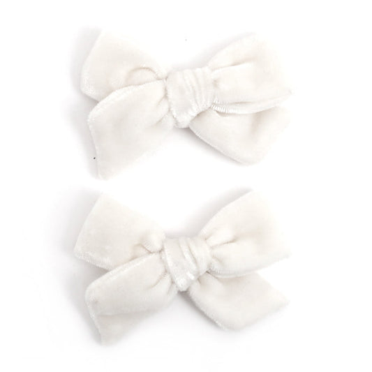 little girls set of pigtail bows in white velvet