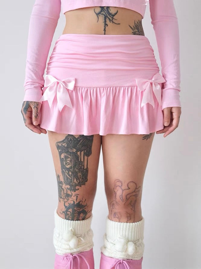 ♡ Pink Bow Balletcore Pleated Mini Skirt ♡