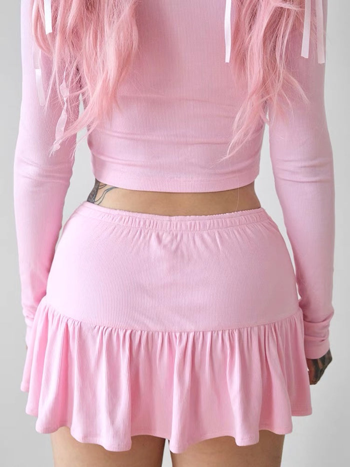 ♡ Pink Bow Balletcore Pleated Mini Skirt ♡