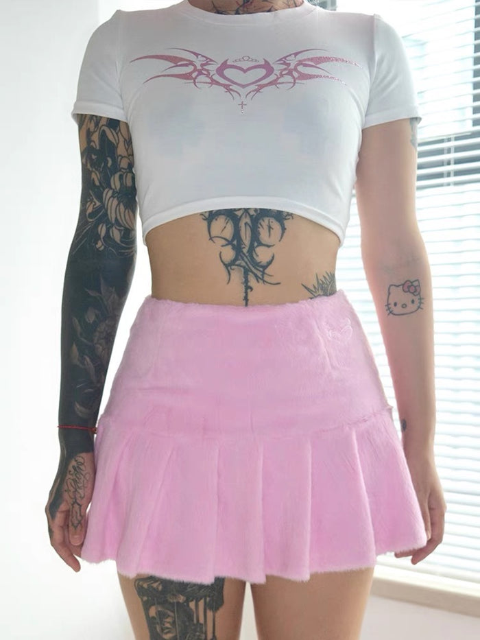 ♡ Pink Plush Pleated Mini Skirt ♡