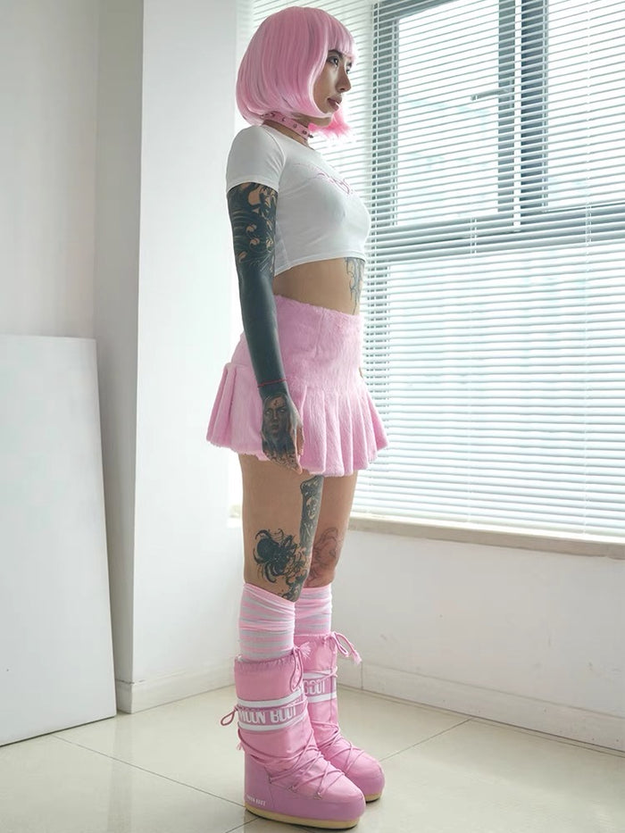 ♡ Pink Plush Pleated Mini Skirt ♡