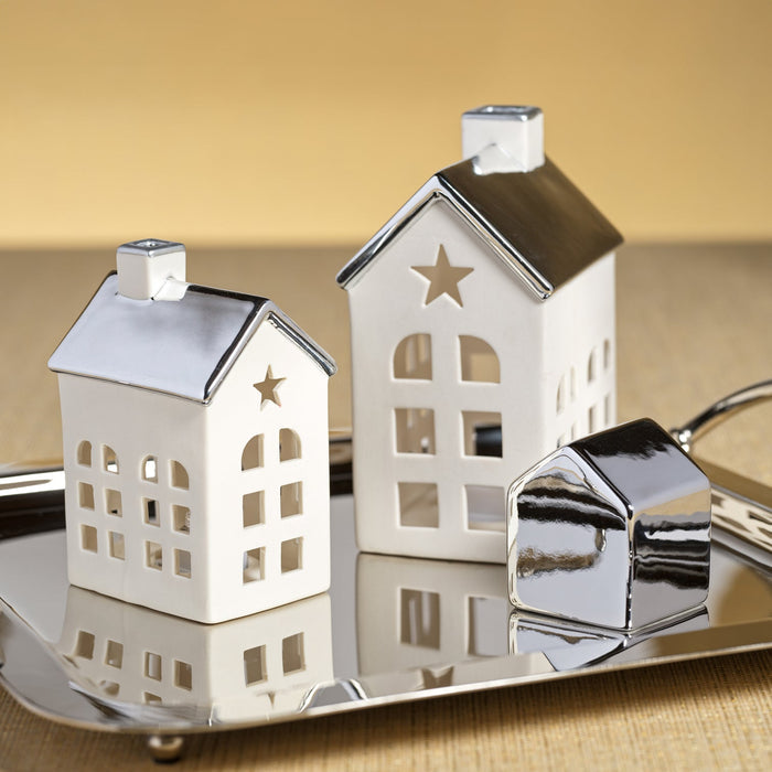 Porcelain LED House with Silver Roof - Christmas Decor by Carlyle Avenue