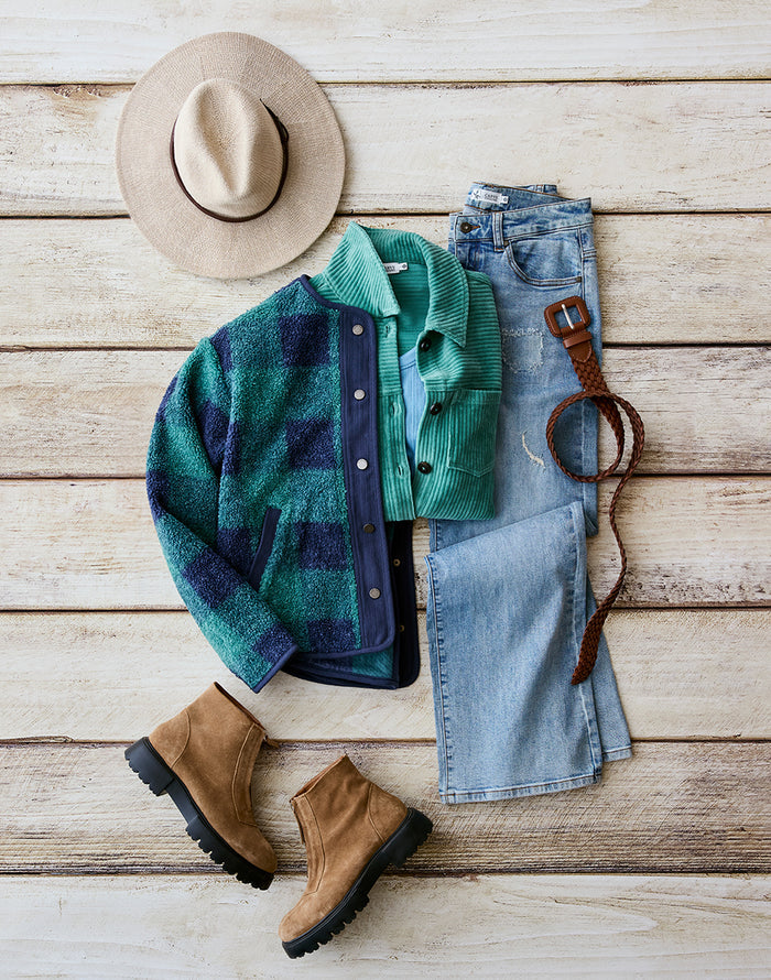 Posie Boucle Jacket: Forest Plaid - FINAL SALE