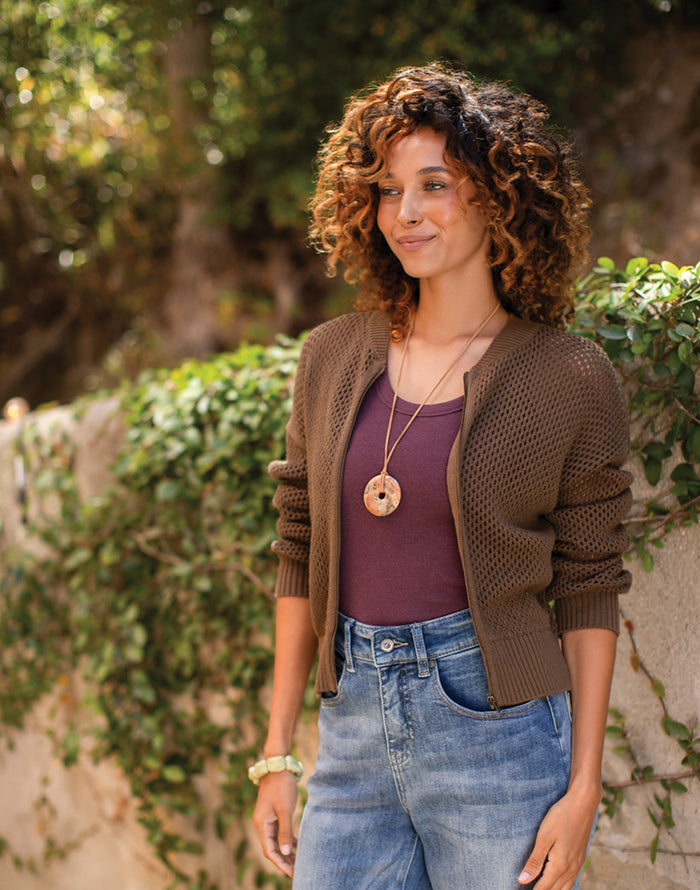 Presley Mesh Bomber: Teak