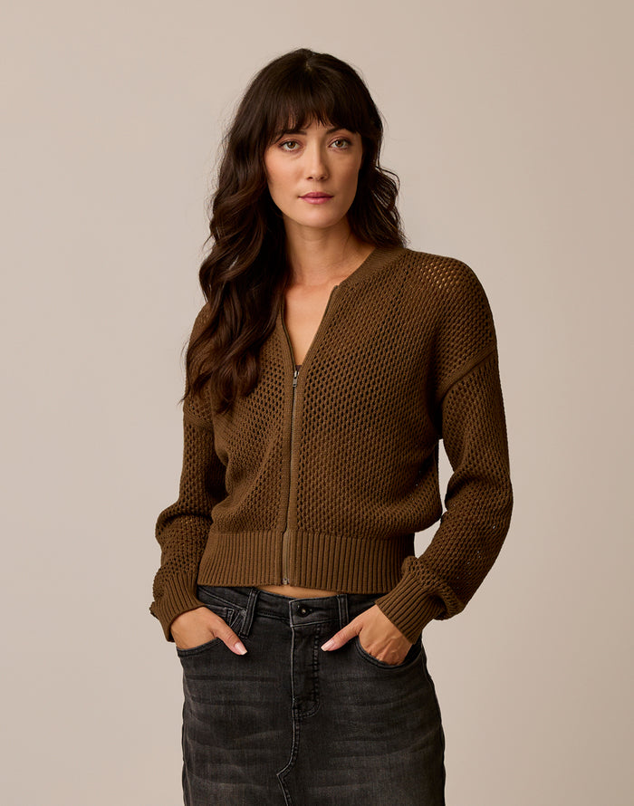 Presley Mesh Bomber: Teak