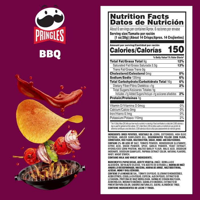 Pringles BBQ Flavored Potato Crisps - 5.5 oz - 14 Pack