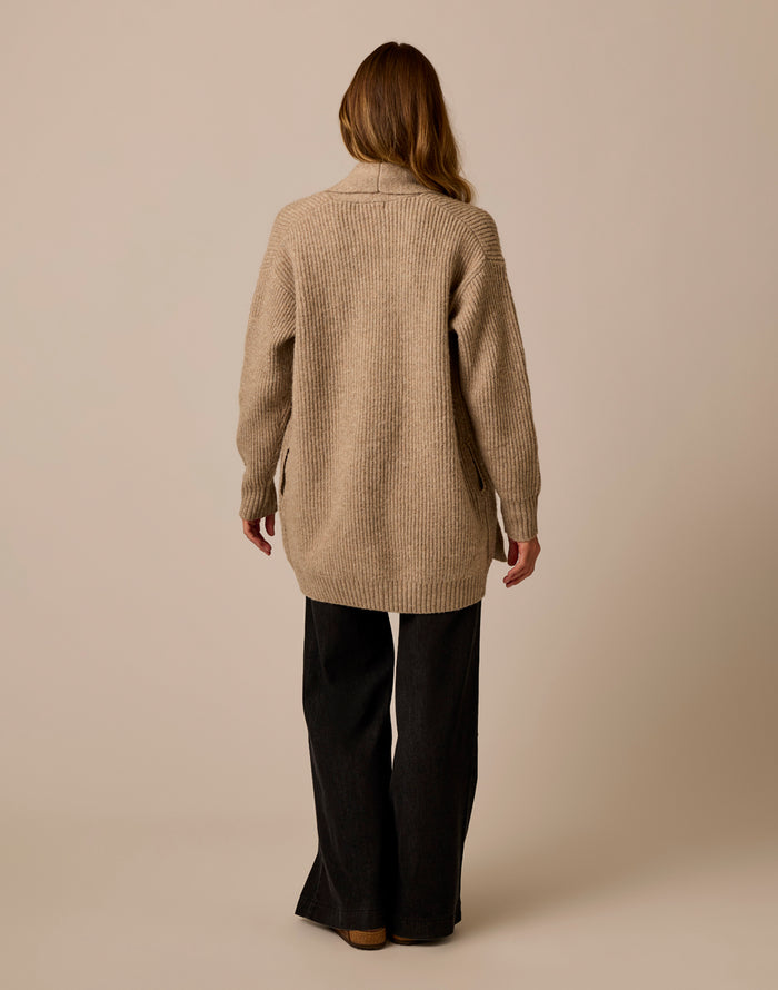 Priya Rib Cardigan: Barley