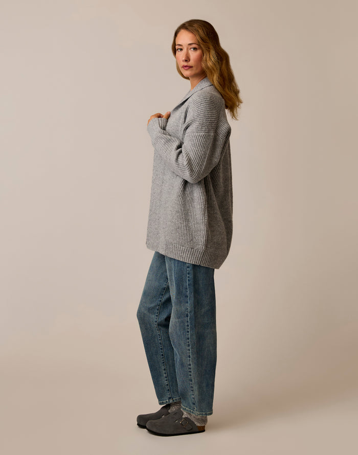 Priya Rib Cardigan: Grey