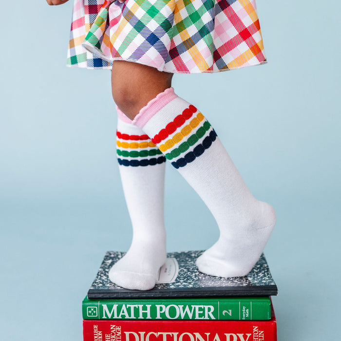 primary rainbow stripe knee high socks for girls