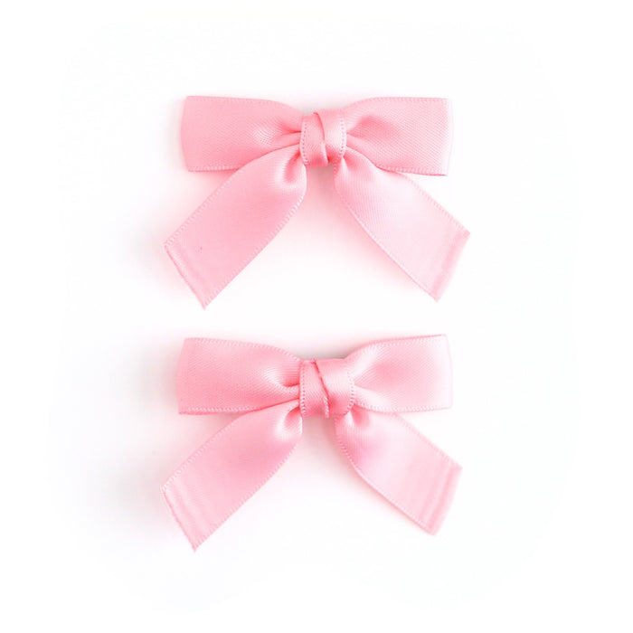 girls' petite pink satin ribbon pigtail bows on clips