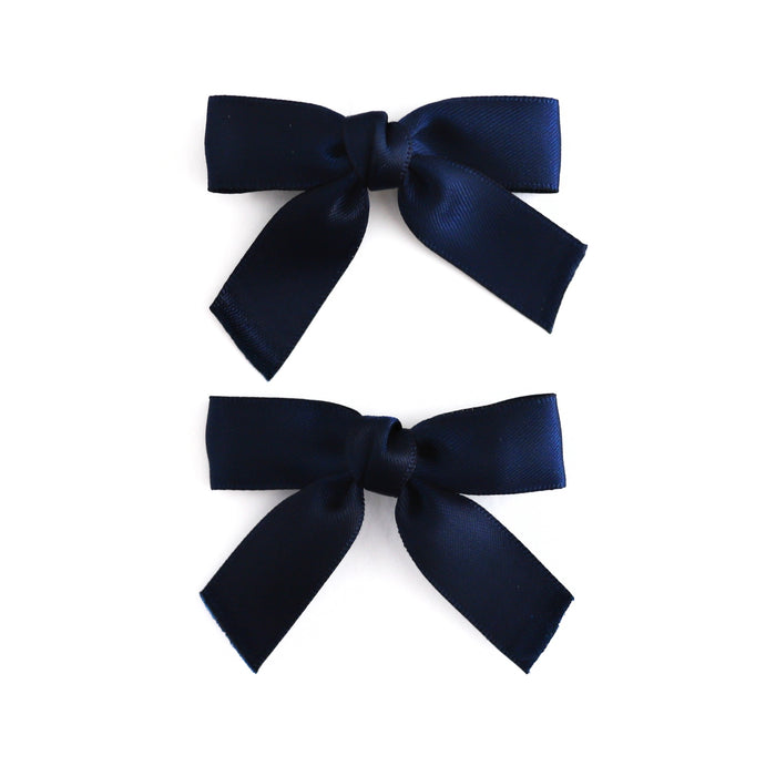 girls' navy blue satin ribbon bow pigtail set for school uniform