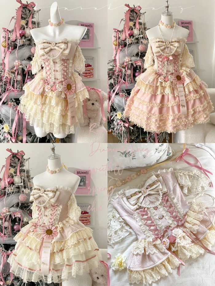 Rose Sweet Tea Lace Marie Antoinette Style Short Dress Set