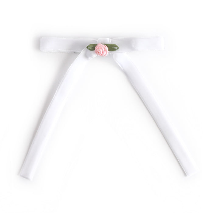girls' white velvet ribbon hair bow with light pink rosette for Valentine's Day