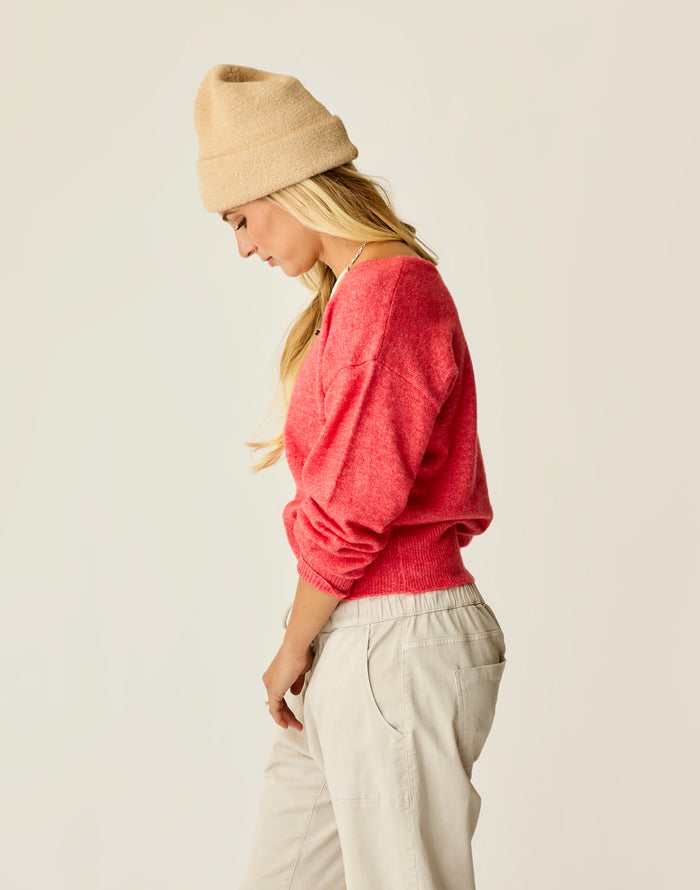 Ruth Reversible Fuzzy Sweater: Poinsettia