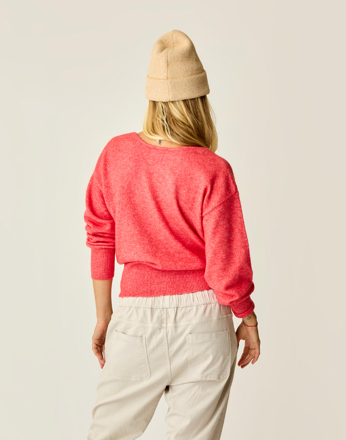 Ruth Reversible Fuzzy Sweater: Poinsettia