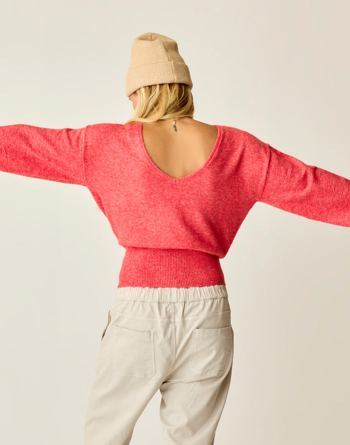 Ruth Reversible Fuzzy Sweater: Poinsettia