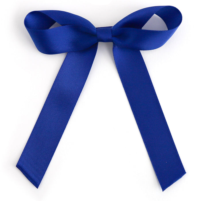 girls hand tied royal blue satin hair bow on alligator clip to match fourth of July outfits