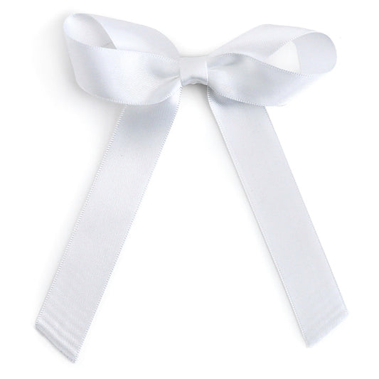 girl's white satin ribbon bow on clip
