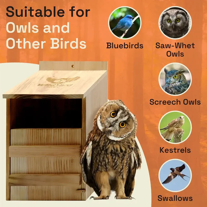 Owl Box (Includes Shipping) suitable for Owls and other birds like Bluebirds, Screech Owls, Kestrels, and Swallows.