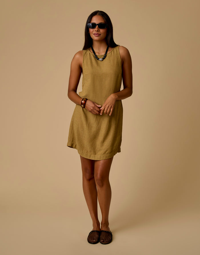 Scottie Linen Dress: Golden Chambray