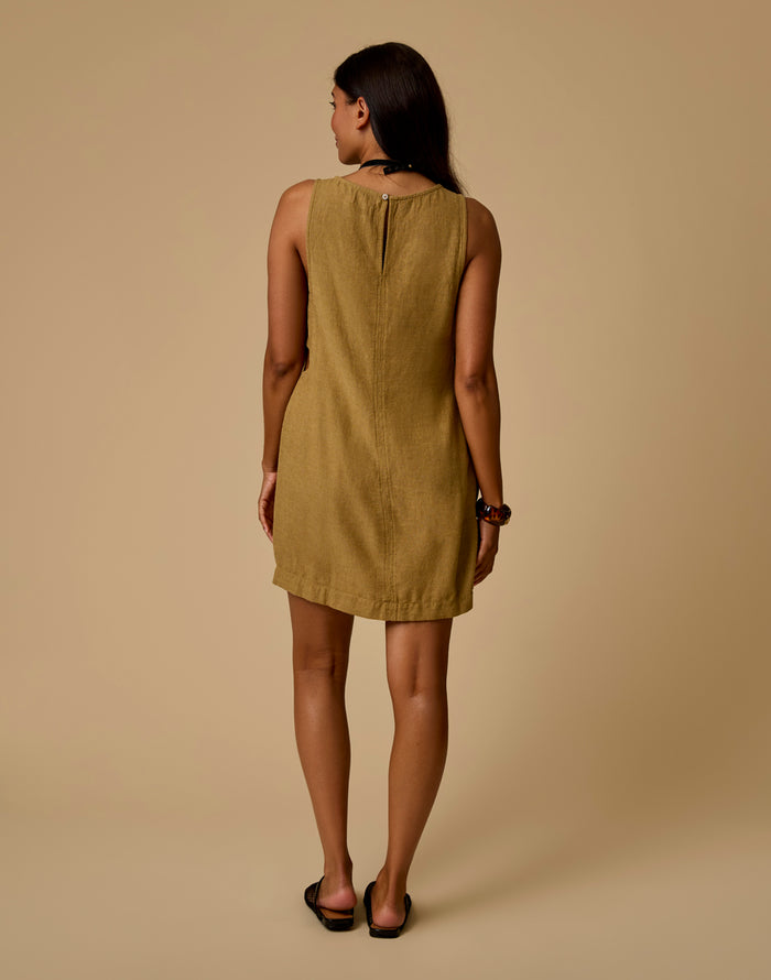 Scottie Linen Dress: Golden Chambray