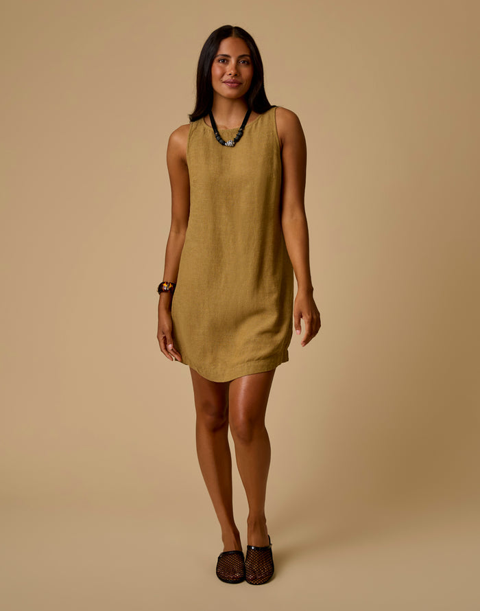 Scottie Linen Dress: Golden Chambray