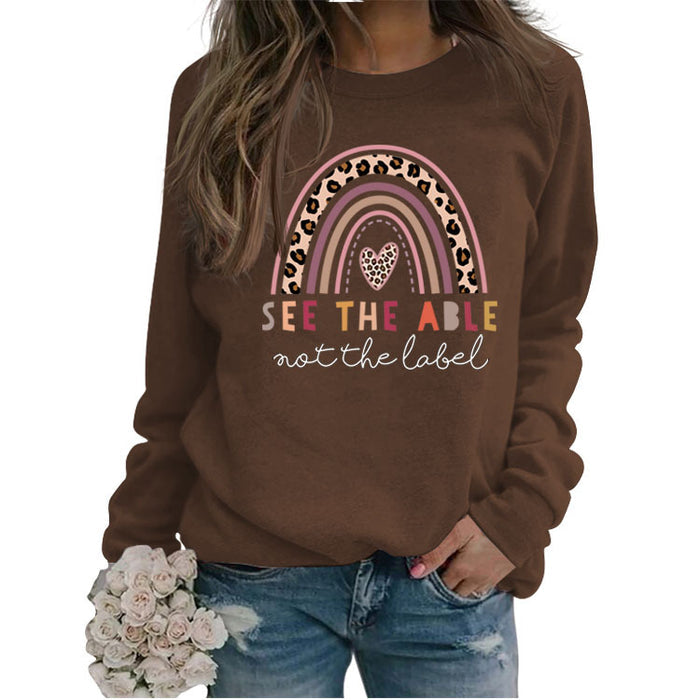 SEE THE ABLE NOT LETTER LEOPARD PRINT LOVE CREWNECK LONG SLEEVE SWEATSHIRT WOMAN