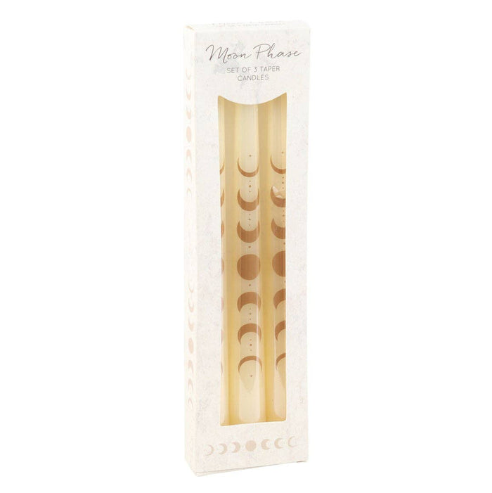 Set of 3 Off White Moon Phase Taper Dinner Candles