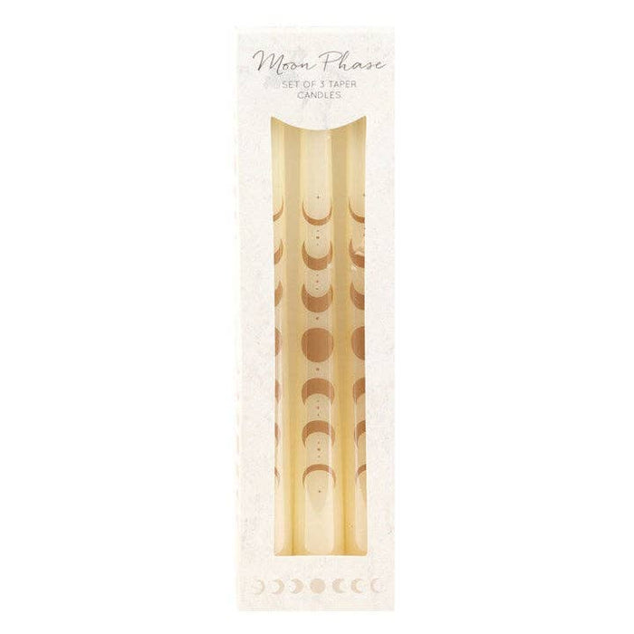 Set of 3 Off White Moon Phase Taper Dinner Candles