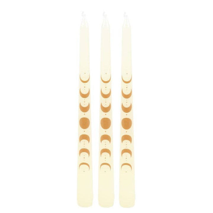 Set of 3 Off White Moon Phase Taper Dinner Candles
