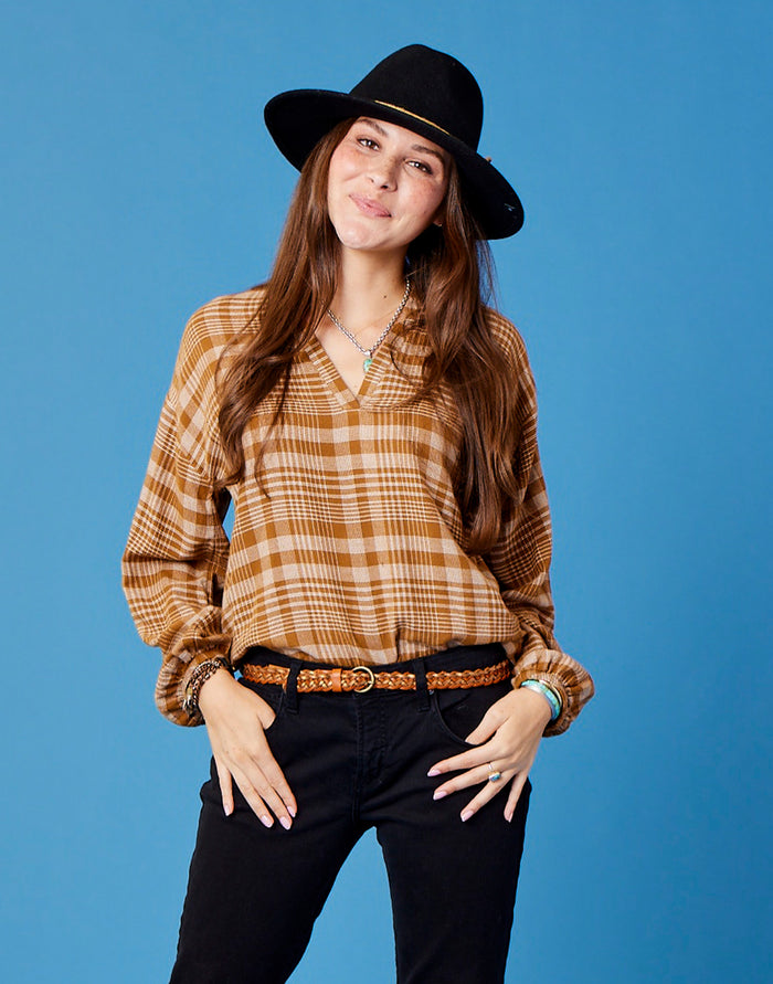 Shelby Top: Cocoa Plaid - FINAL SALE