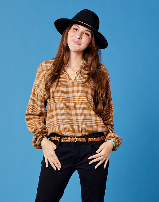 Shelby Top: Cocoa Plaid - FINAL SALE
